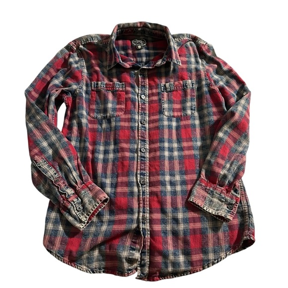 birch black Tops - Red and Blue Button Down Shirt with Classic Collar